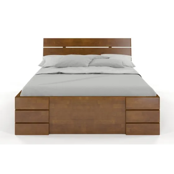 Lit 160x200 en bois massif avec rangement finition noyer collection INDIGO