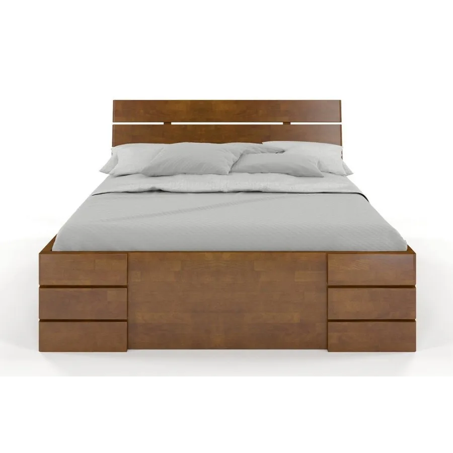 Lit 160x200 en bois massif avec rangement finition noyer collection INDIGO