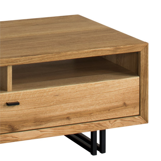 Table basse en chêne et métal avec tiroir et niches de rangement collection FACTORY