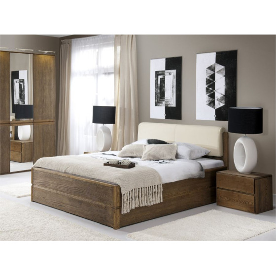 lit coffre 160x200 en bois foncé avec tête de lit tissue collection VOLA