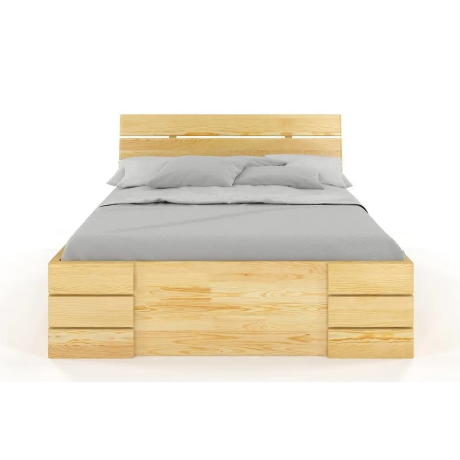 Lit avec rangement en bois massif naturel collection INDIGO