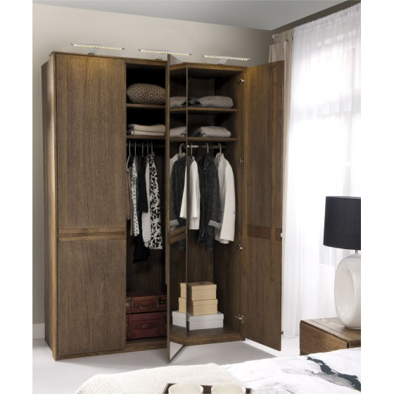 armoire 3 portes bois massif avec double penderie collection VOLA
