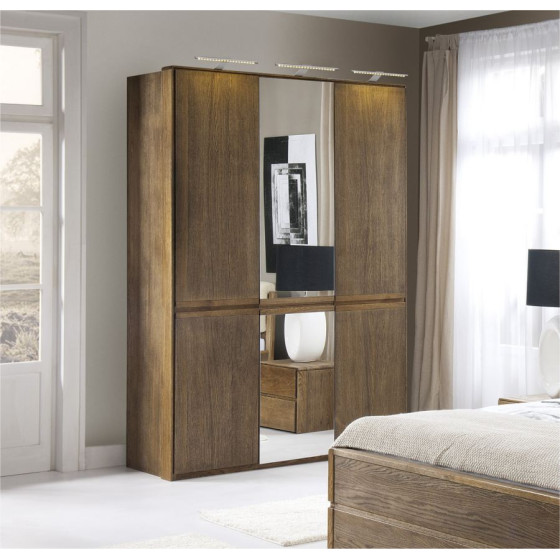 Armoire 3 portes 3 tiroirs en bois massif avec miroir - AR12045