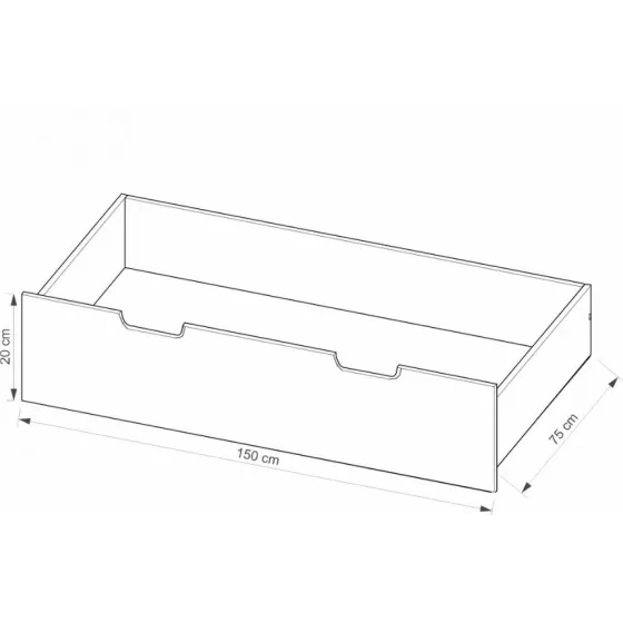 Tiroir de rangement 150x75 cm pour lit en pin massif collection WHITE