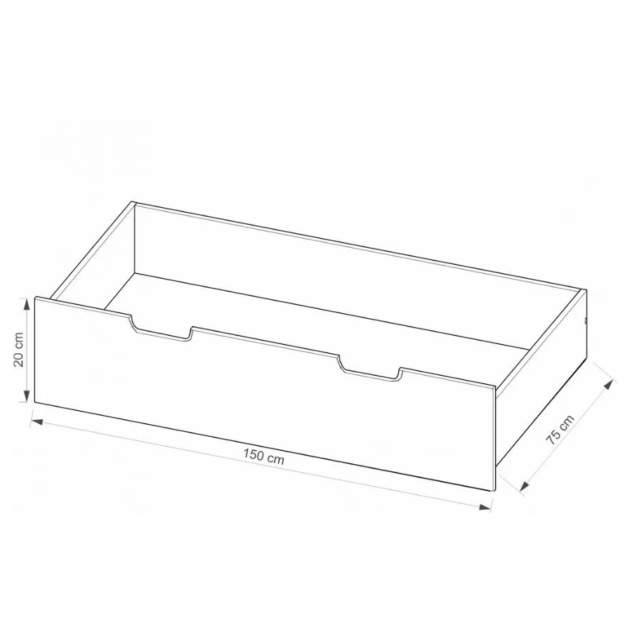 Tiroir de rangement 150x75 cm pour lit en pin massif collection WHITE