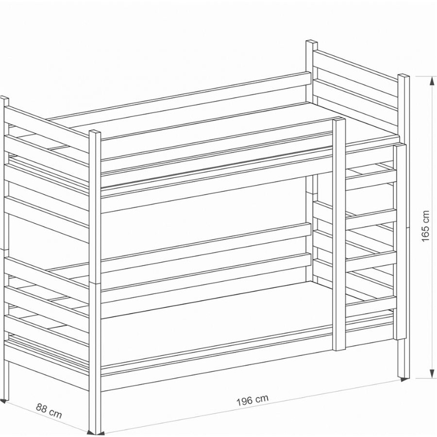 Lit superposé en bois 80x190 avec deux tiroirs collection TOMI