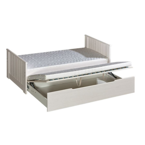 lit gigogne en pin blanc avec tiroir de rangement collection TOM