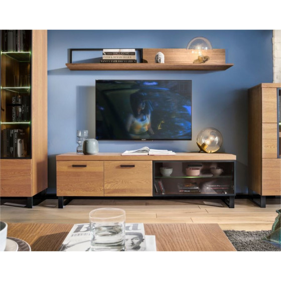 Meuble TV en bois et métal avec porte vitrée  FLOW