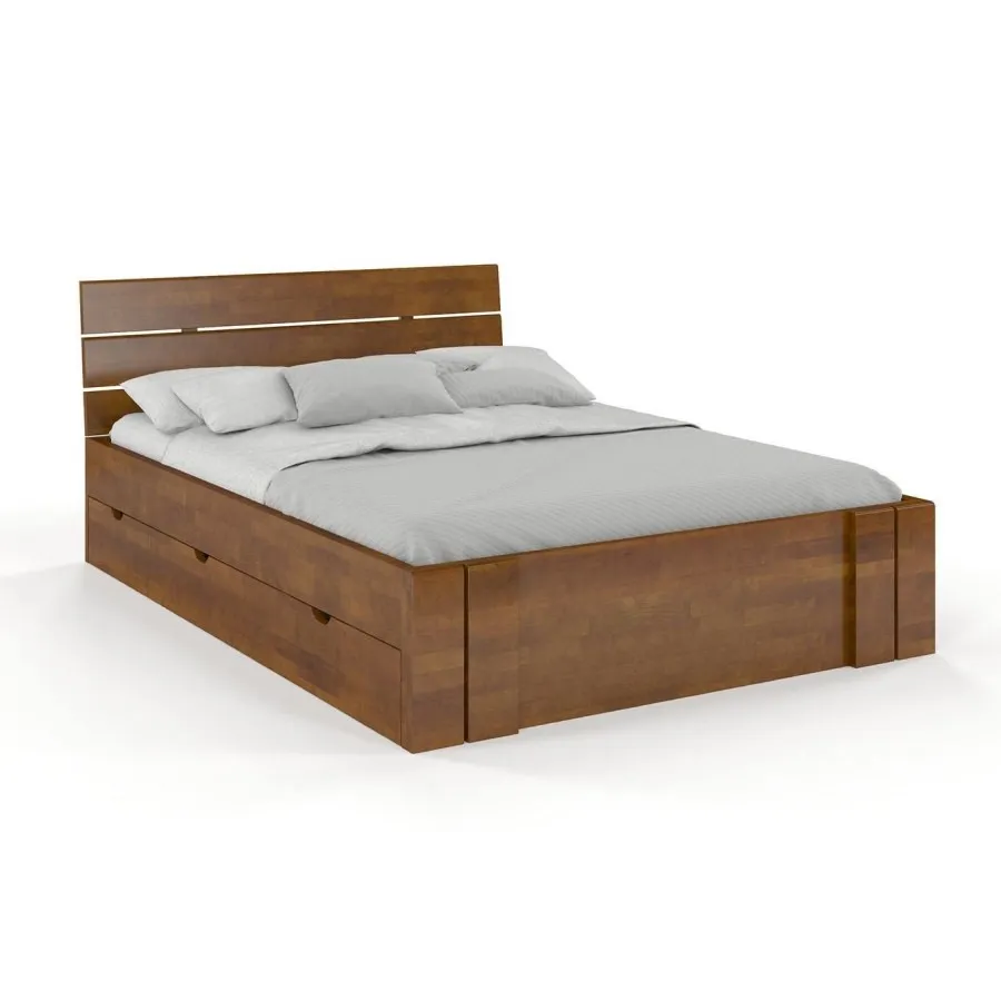 Lit bois massif 160x200 avec tiroirs de rangement collection MODENA