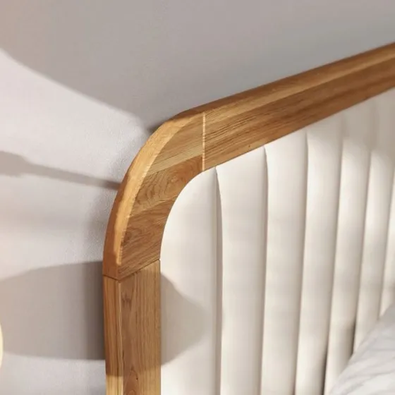 Lit en chêne massif naturel avec tête de lit tissu collection VERDE