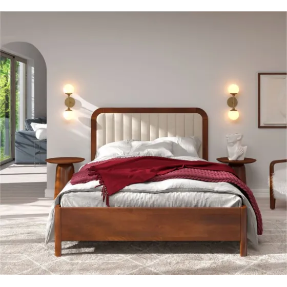 Lit en bois 2 personnes style contemporain avec tissu noir VERDE