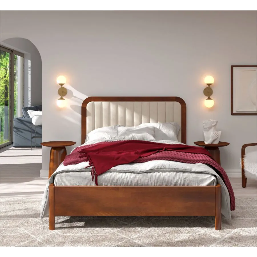 Lit en bois 2 personnes style contemporain avec tissu noir VERDE