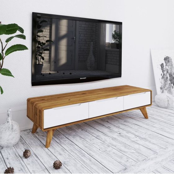 Meuble TV bois et blanc collection SVEN