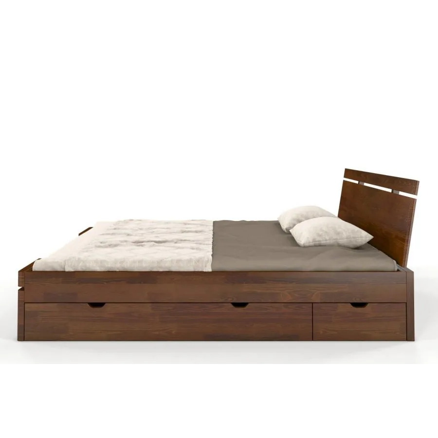 Lit 160x200 avec rangement bois massif naturel collection NOTTE