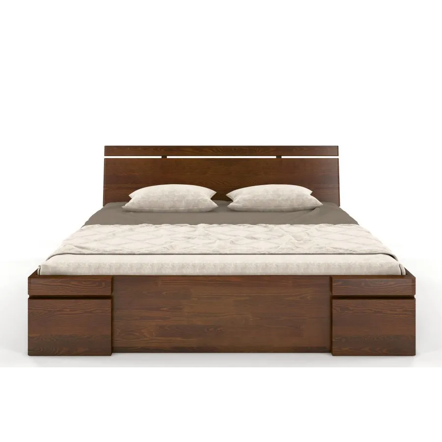 Lit 140x190 avec rangement bois massif naturel collection NOTTE