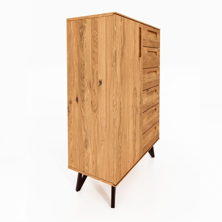 Commode haute bois massif 1 porte 6 tiroirs collection VIGO