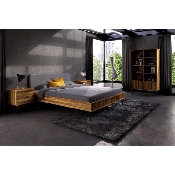 Lit chêne massif et tissu pour chambre collection Linéa