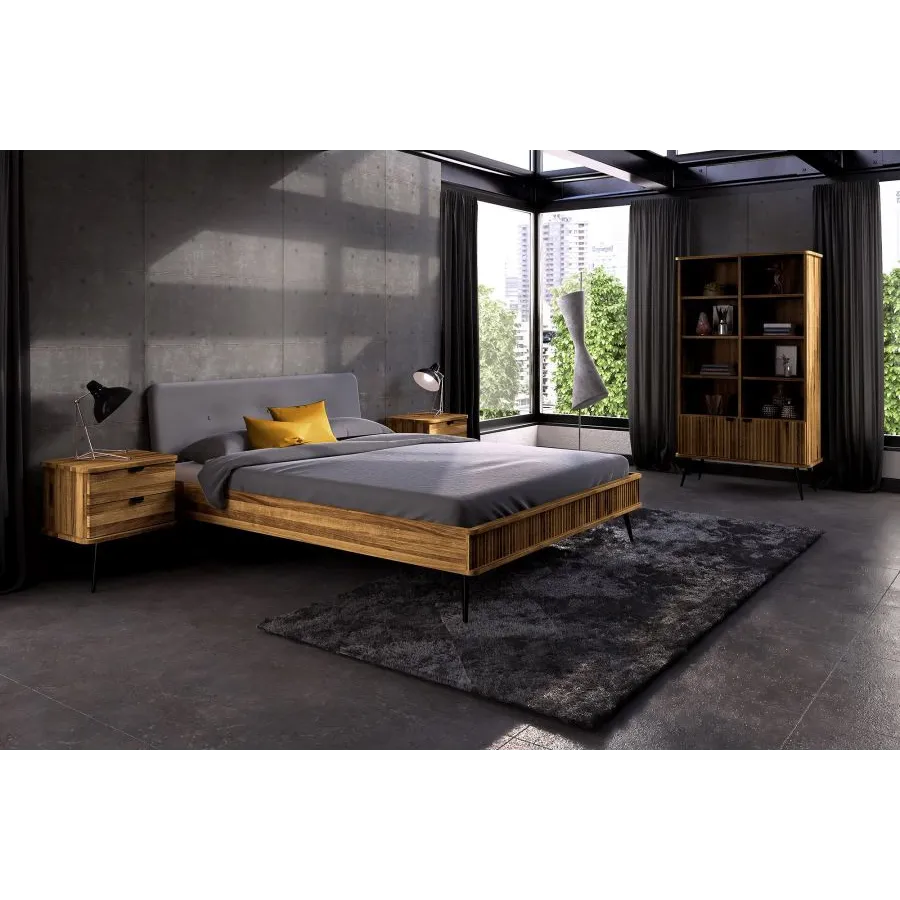 Lit chêne massif et tissu pour chambre collection Linéa