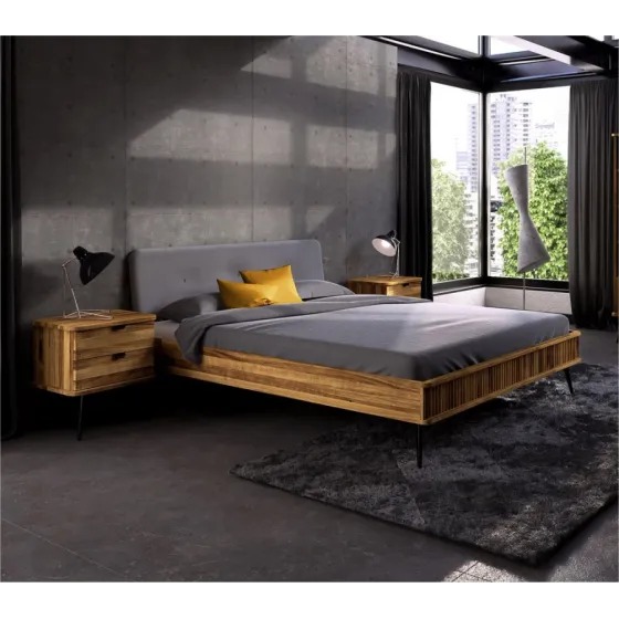 Lit 100% chêne massif et tissu collection Linéa