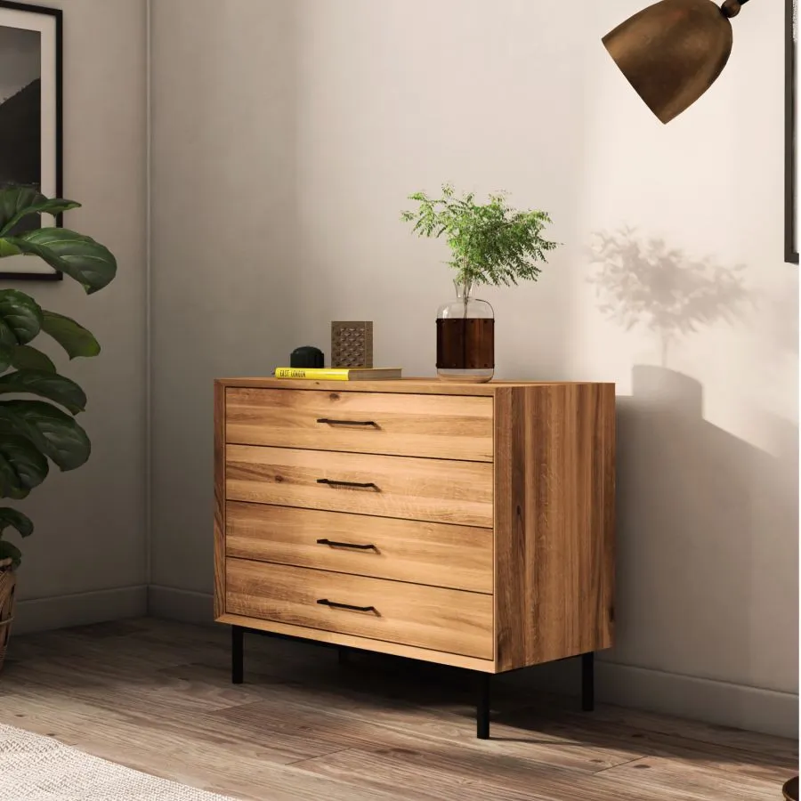 Commode Bois Ch ne Massif Avec Tiroirs Et Pieds M tal HARMONY Choix 