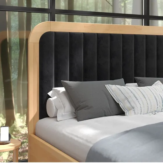 Lit coffre bois massif et tissu noir collection Verde