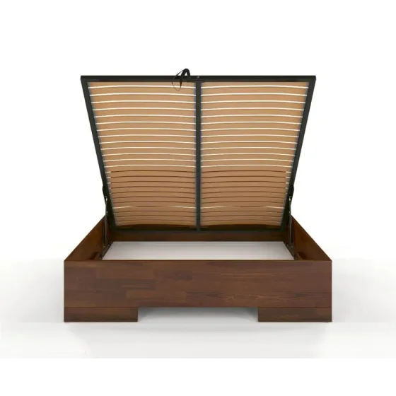 Lit coffre en bois massif couleur noyer collection ZENNO