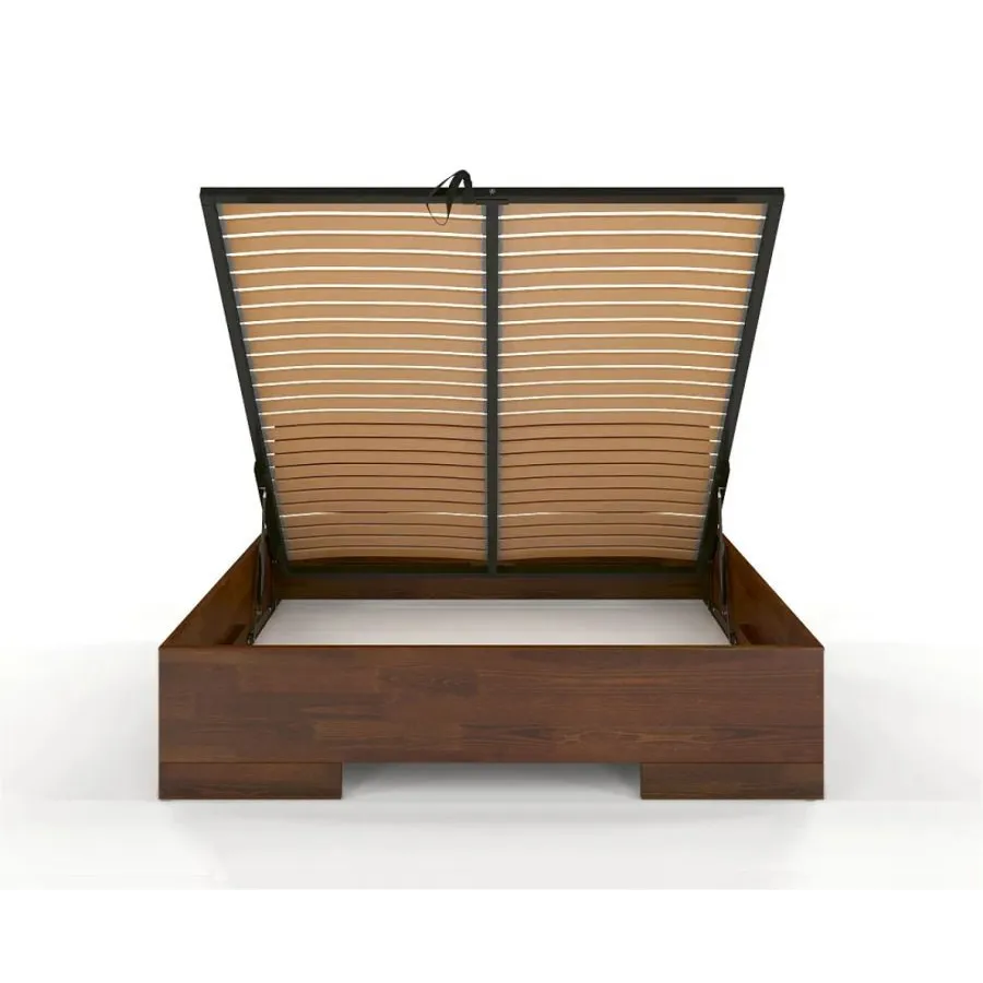Lit coffre en bois massif couleur noyer collection ZENNO