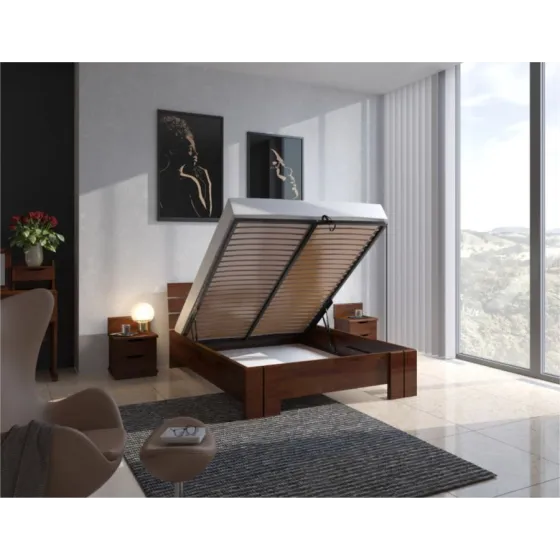 Lit coffre en pin avec sommier relevable inclus collection MODENA