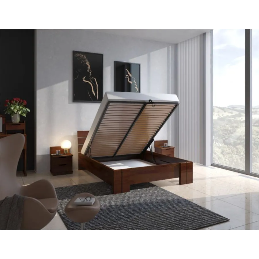 Lit coffre 160x200 bois finition pin naturel collection MODENA