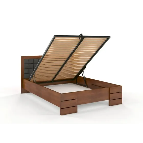 Lit coffre bois finition noyer avec tissu 160x200 collection PRADO