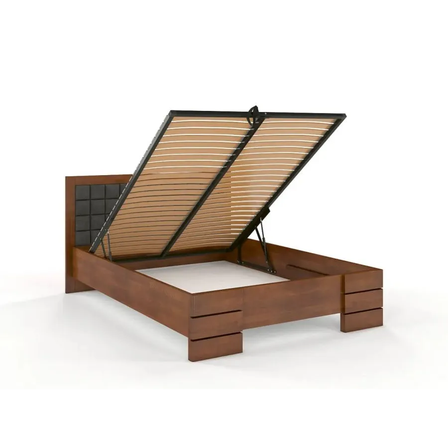 Lit coffre bois finition noyer avec tissu 160x200 collection PRADO