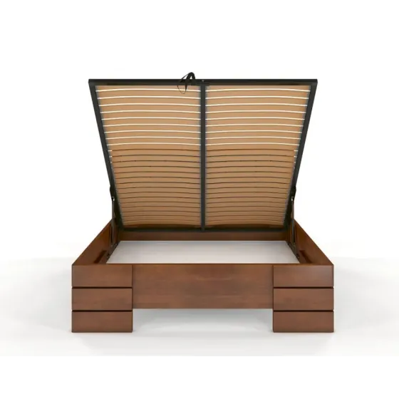 Lit coffre bois finition noyer avec tissu 140x200 collection PRADO