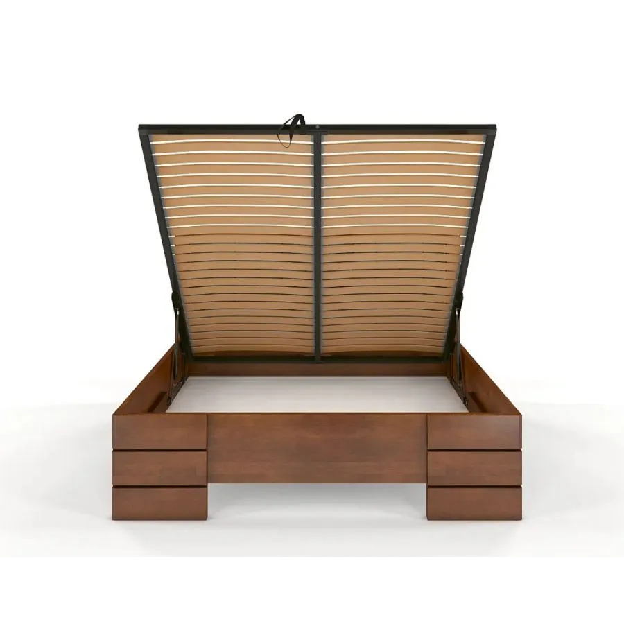Lit coffre bois finition noyer avec tissu 140x200 collection PRADO