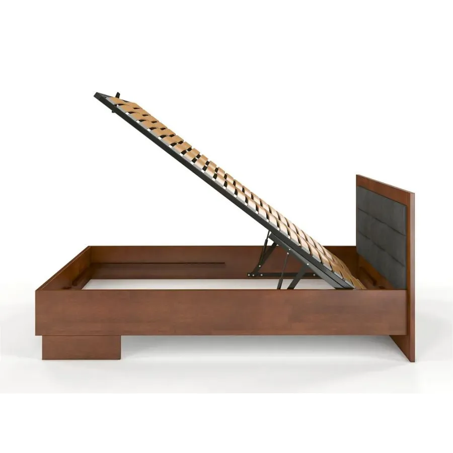 Lit bois coffre noyer massif 140x190 collection NEY