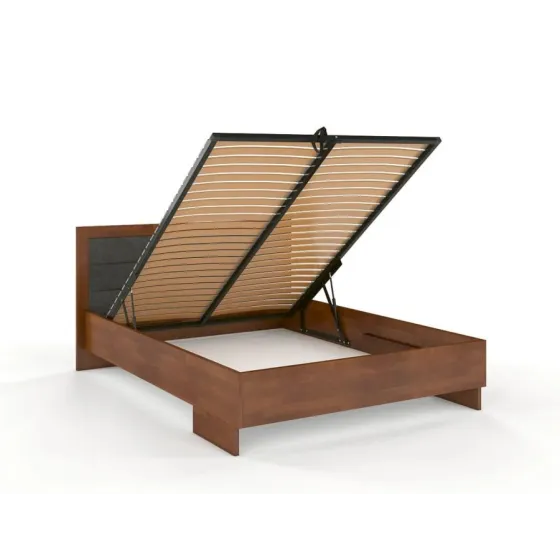 Lit bois coffre noyer massif 140x200 collection NEY