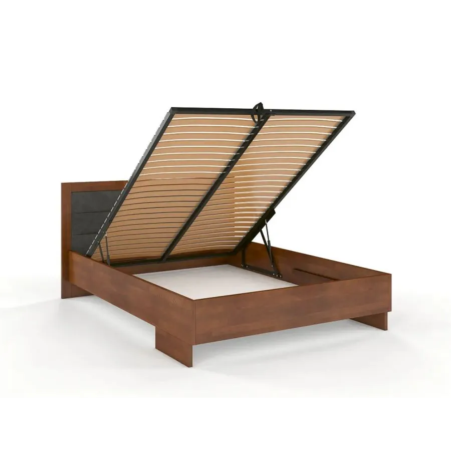 Lit bois coffre noyer massif 140x200 collection NEY