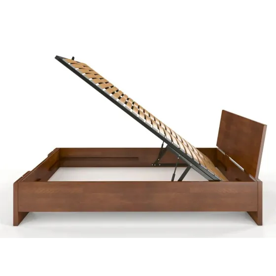 Lit coffre en bois naturel avec sommier relevable adulte collection Scandic