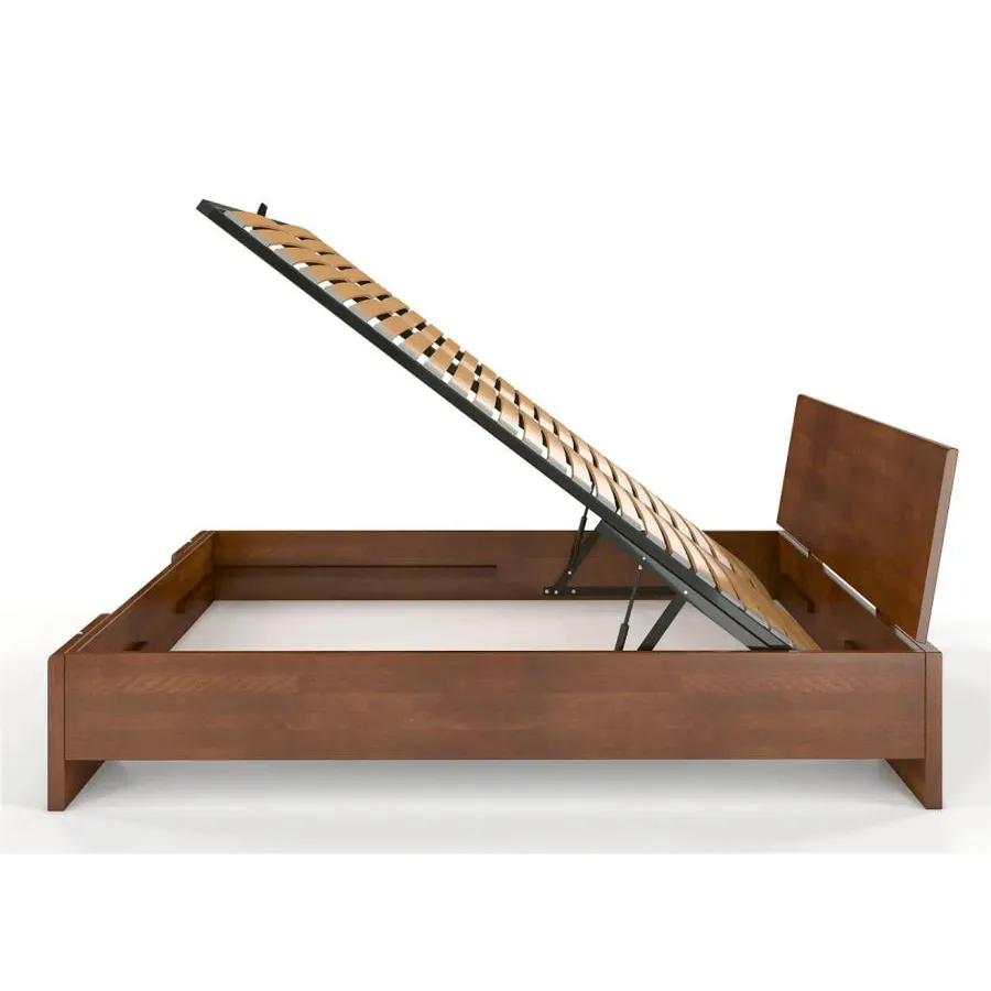 Lit coffre en bois naturel avec sommier relevable adulte collection Scandic