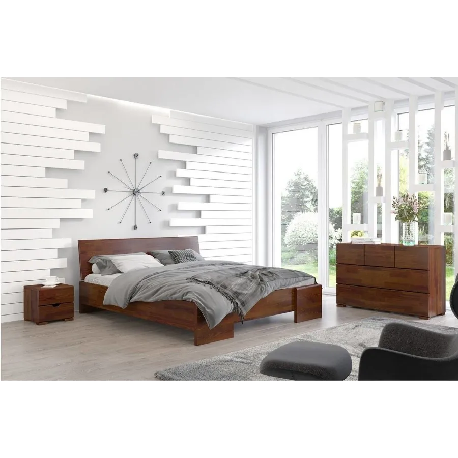 Lit coffre bois pin noyer 2 places collection NOVA