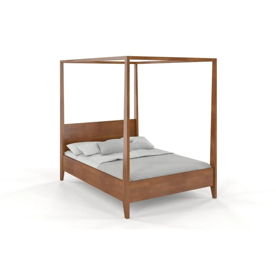 Lit baldaquin en bois massif finition noyer 160x200 collection NICEA