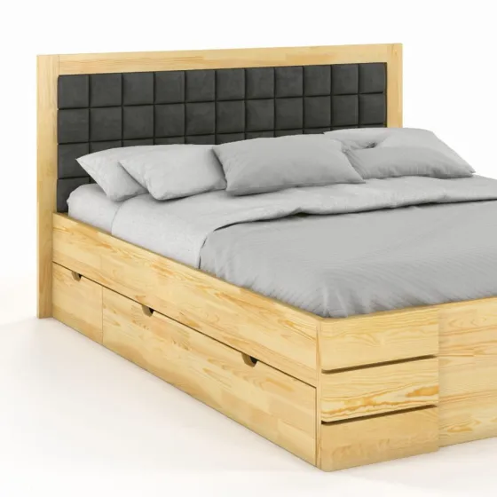 lit rangement bois avec tête de lit en tissu collection PRADO
