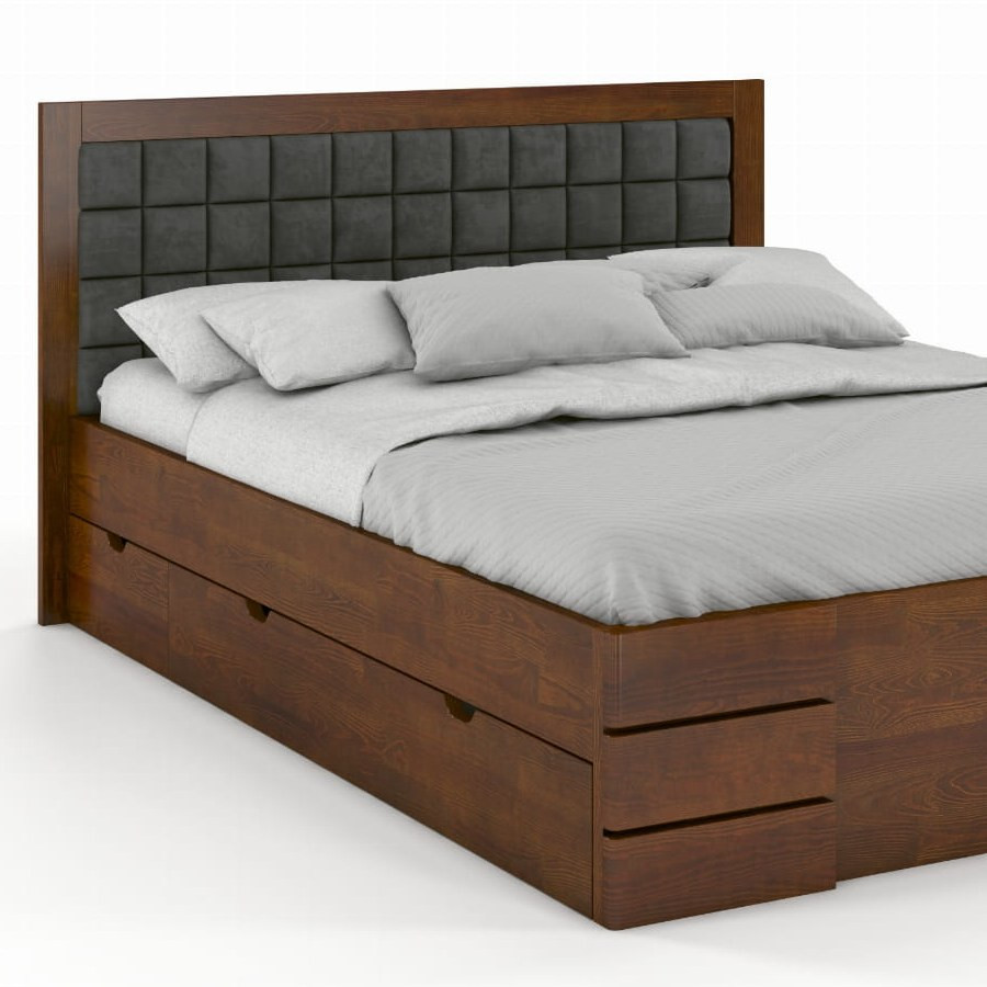 lit rangement bois finition naturel avec tissu collection PRADO