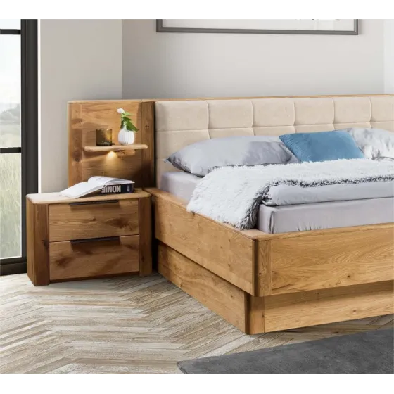 Lit coffre bois tête de lit en tissu ecru collection Verona