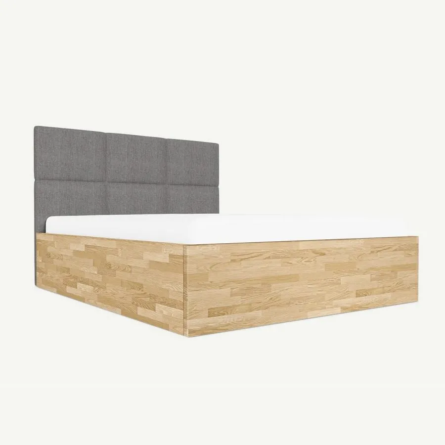 Lit coffre bois tête de lit capitonnée collection LUND