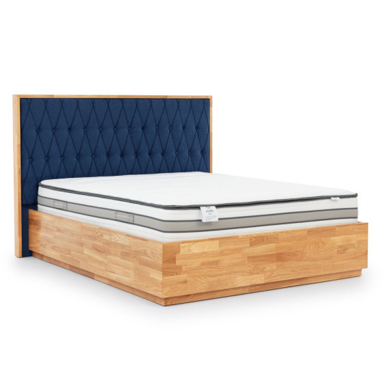Lit coffre bois 180x200 tête de lit en tissu coloris bleu navy collection Trivio