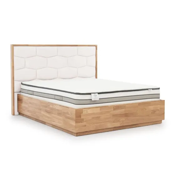 Lit coffre bois chêne et tissu blanc collection TRIVIO