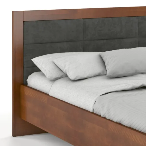 Lit coffre en bois avec tête de lit tissu collection NEY