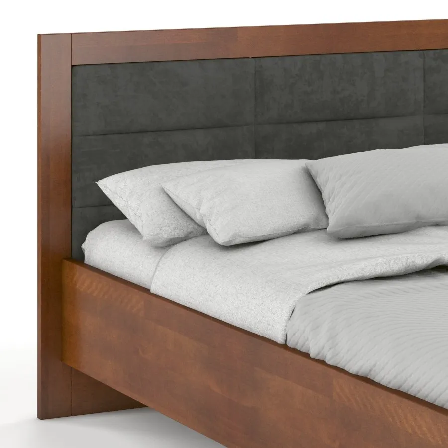 Lit coffre en bois avec tête de lit tissu collection NEY