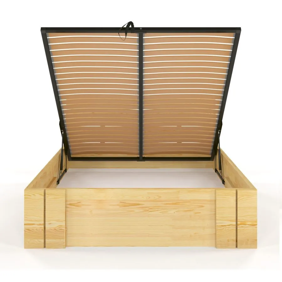 Lit coffre bois pin massif coloris noyer sommier relevable collection Largo