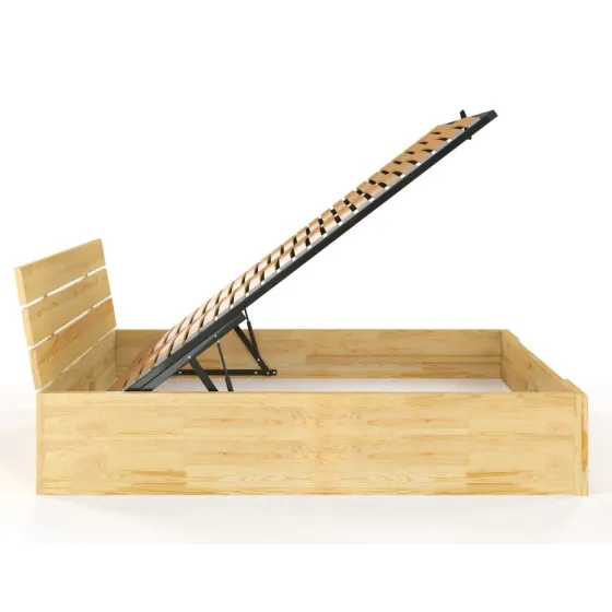 Lit coffre bois pin naturel sommier relevable collection Largo